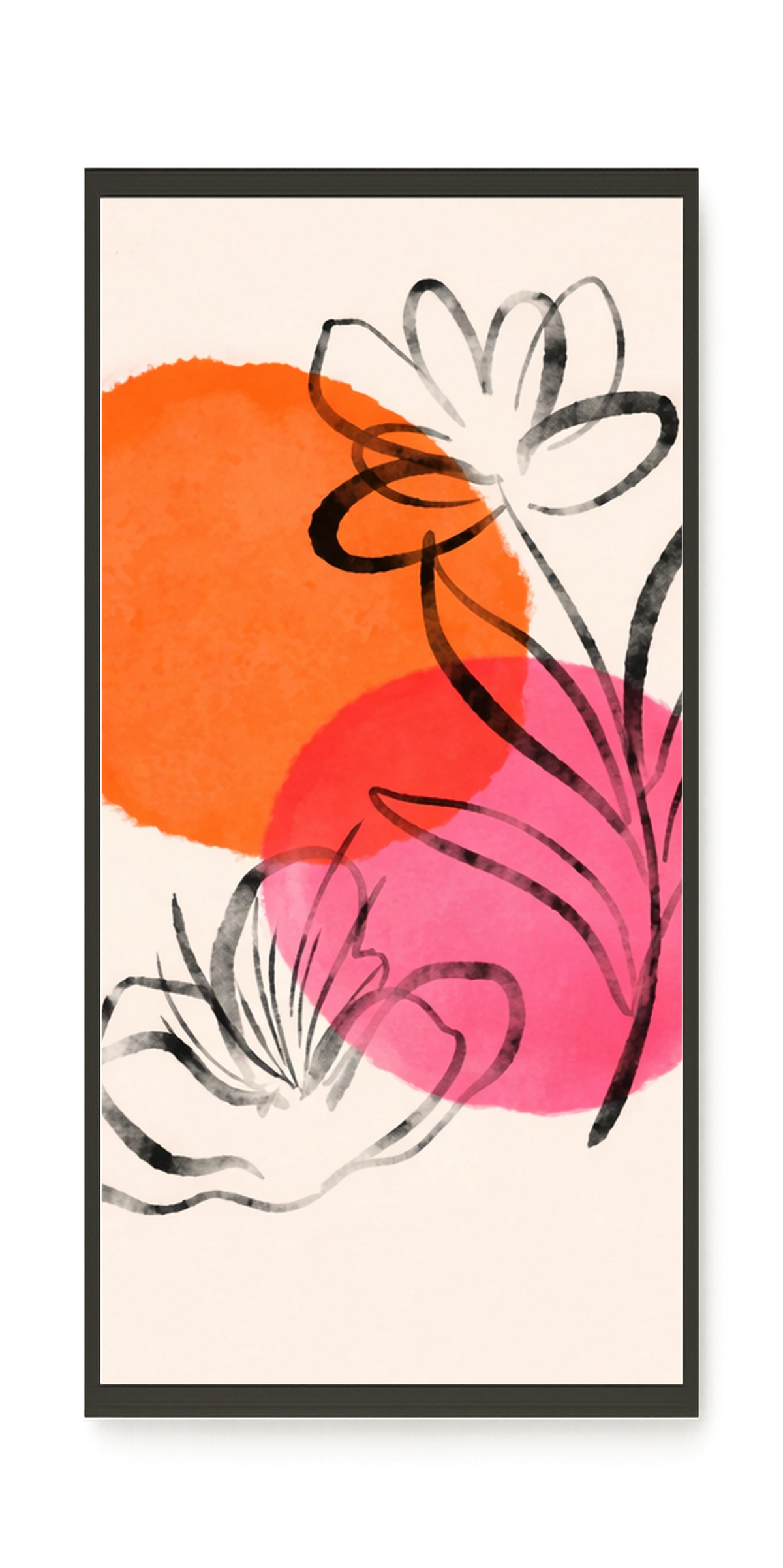 Line-drawn flowers with orange background Canvas Print