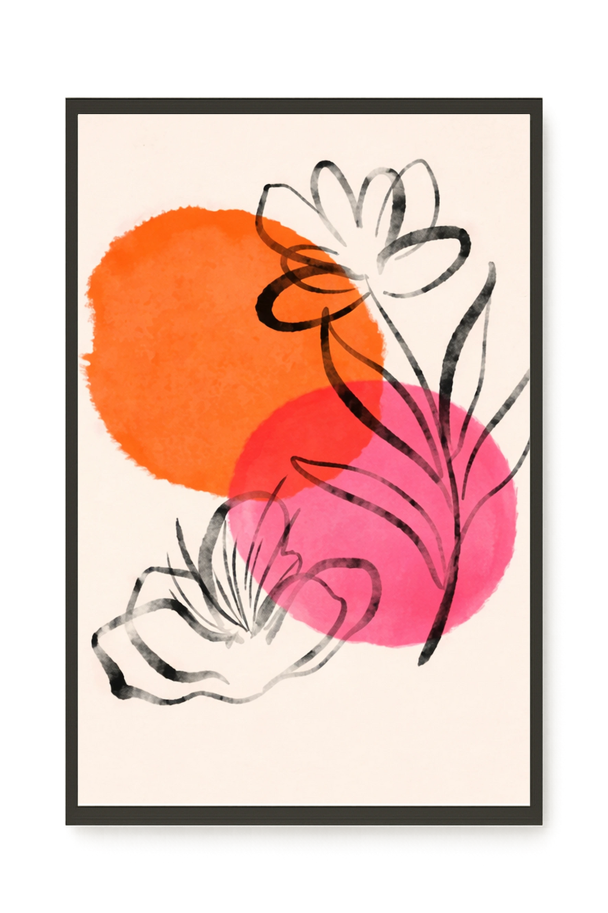 Line-drawn flowers with orange background Canvas Print