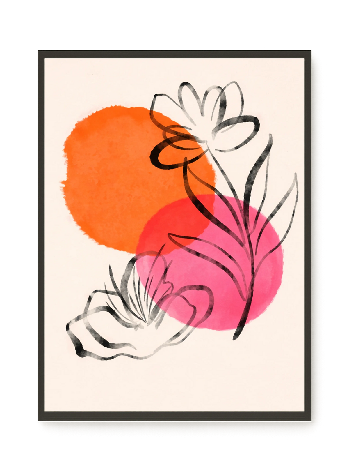 Line-drawn flowers with orange background Canvas Print