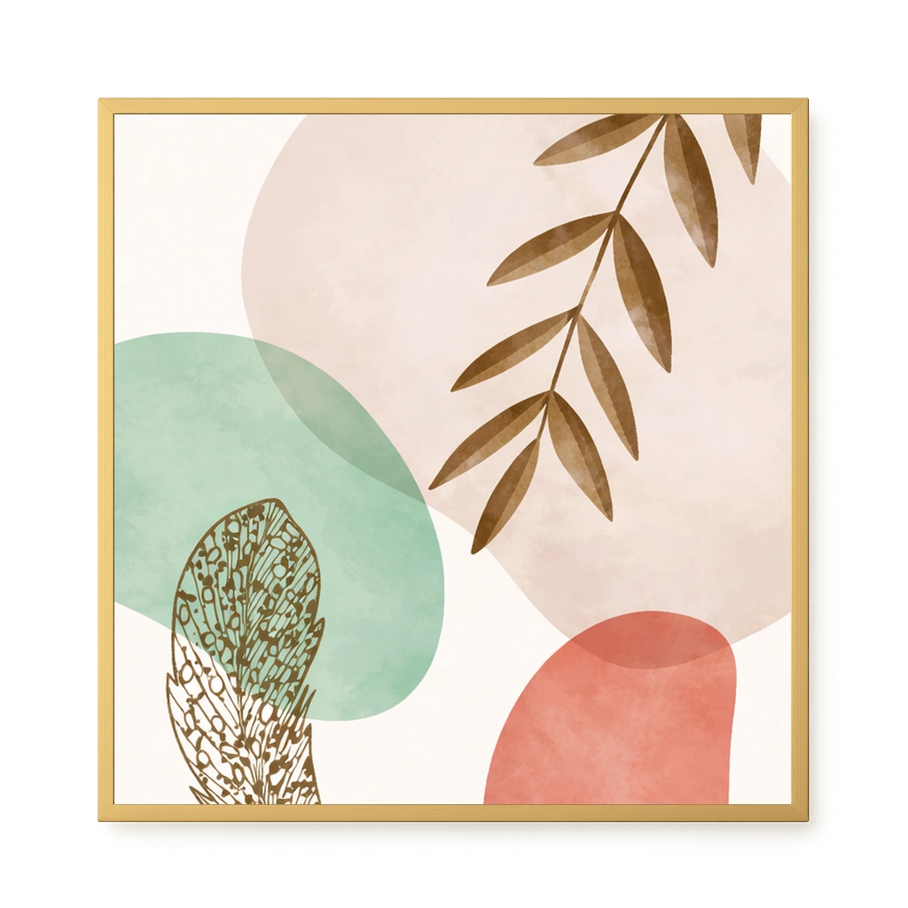 Minimal leaves in beige and green tones Canvas Print