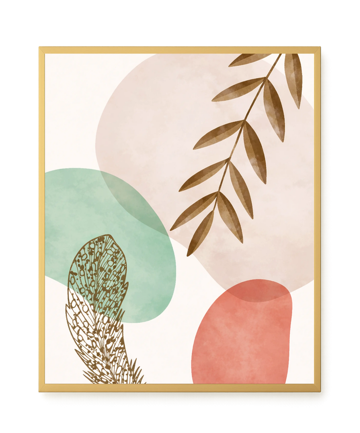 Minimal leaves in beige and green tones Canvas Print