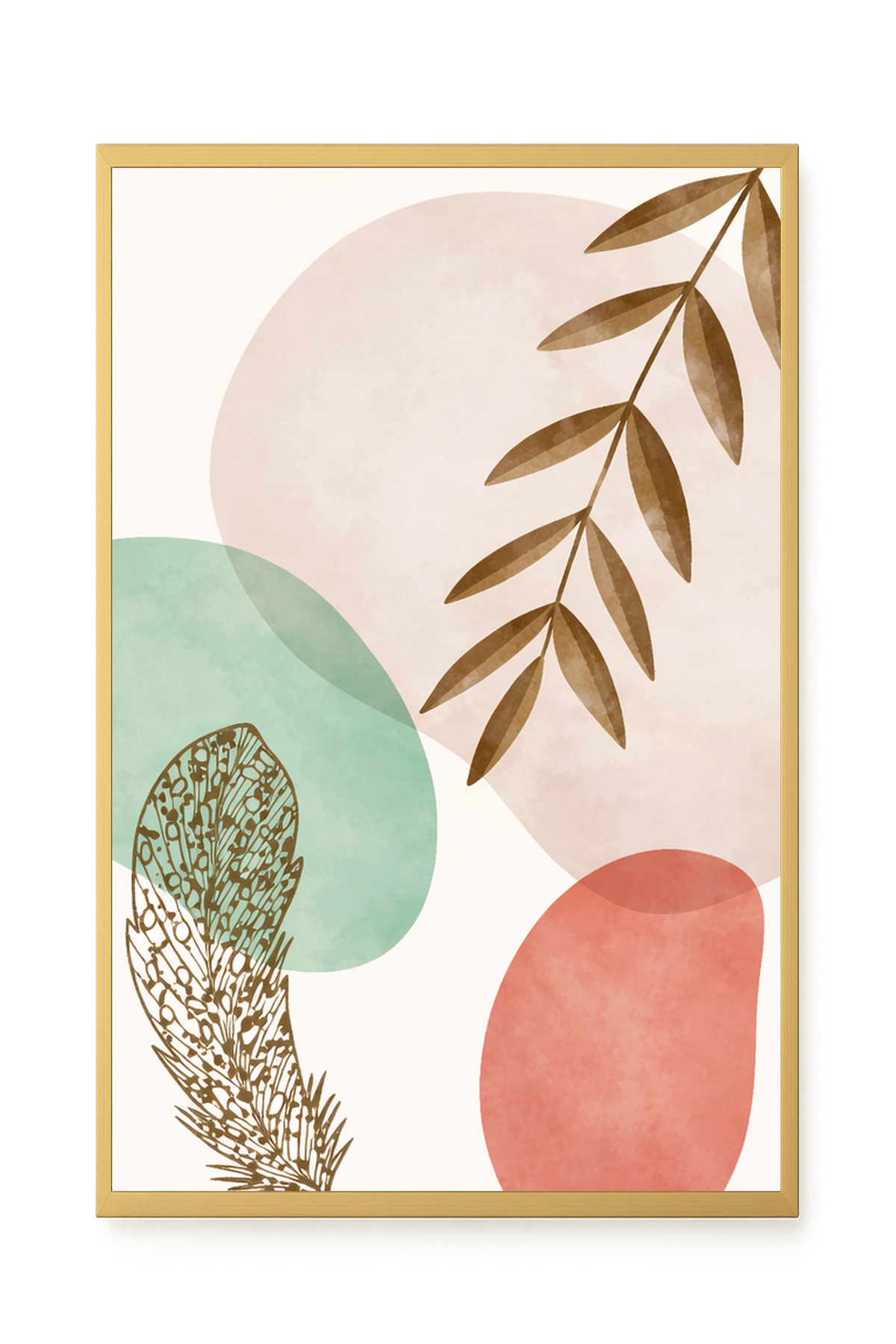 Minimal leaves in beige and green tones Canvas Print