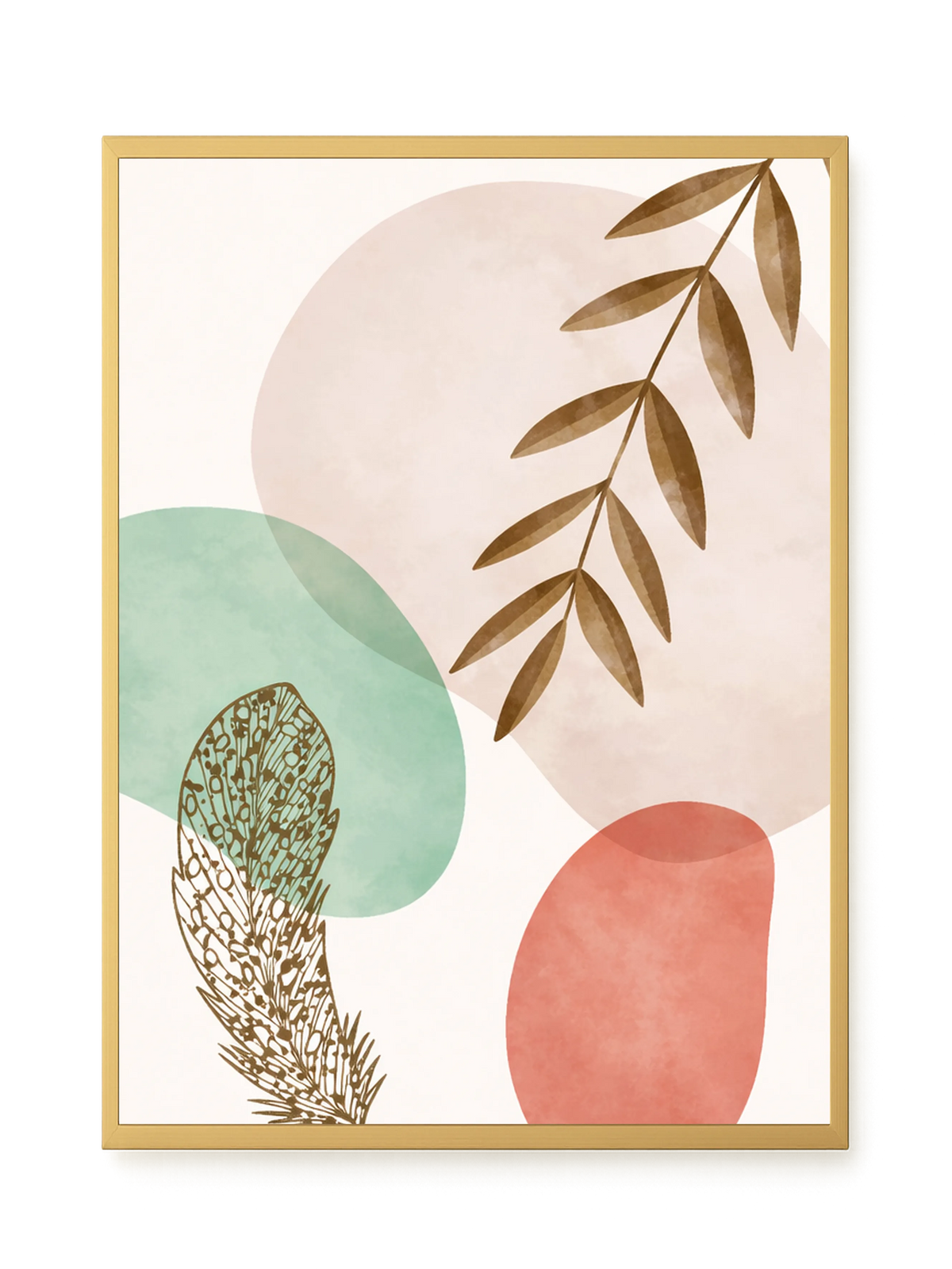 Minimal leaves in beige and green tones Canvas Print
