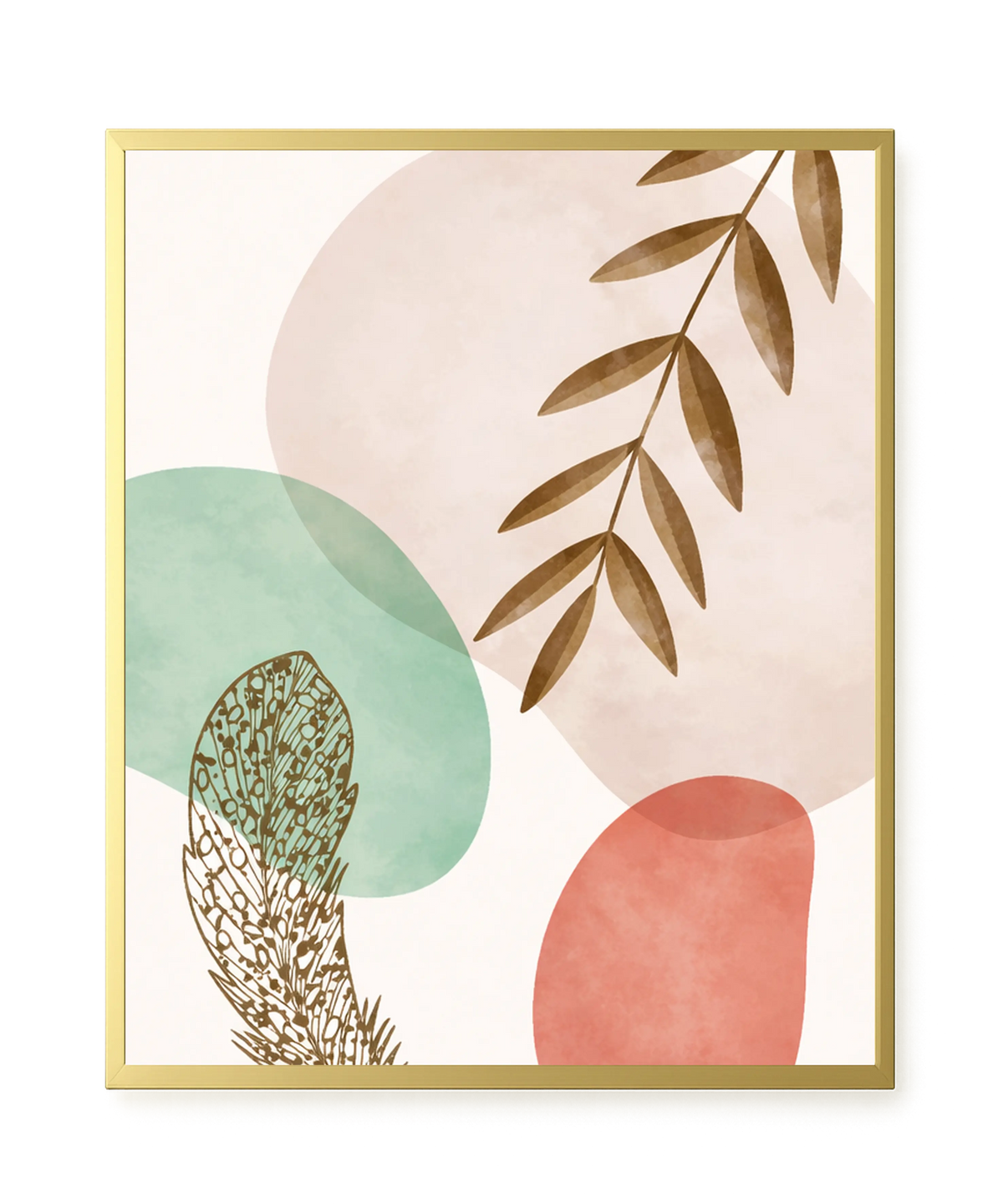 Minimal leaves in beige and green tones Canvas Print
