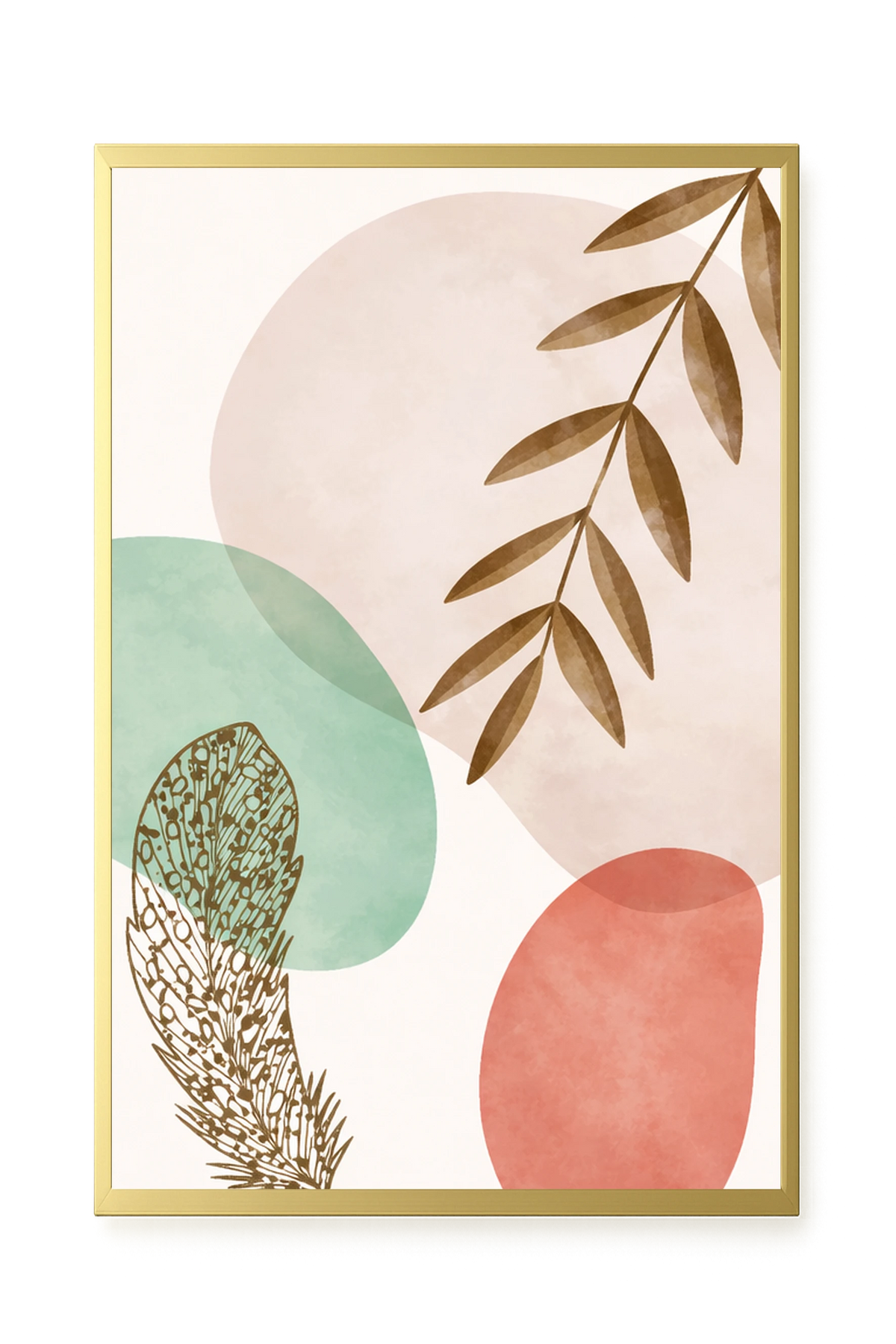 Minimal leaves in beige and green tones Canvas Print