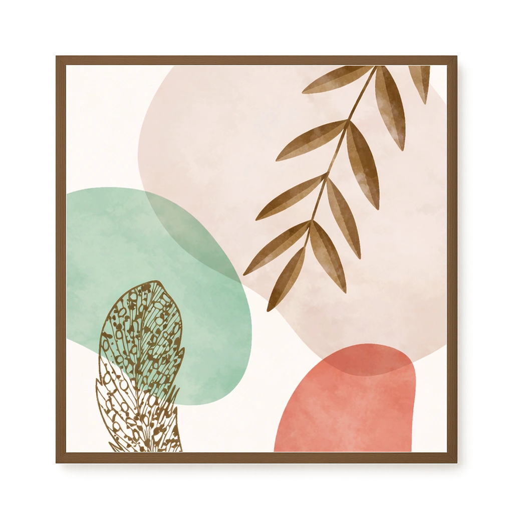 Minimal leaves in beige and green tones Canvas Print
