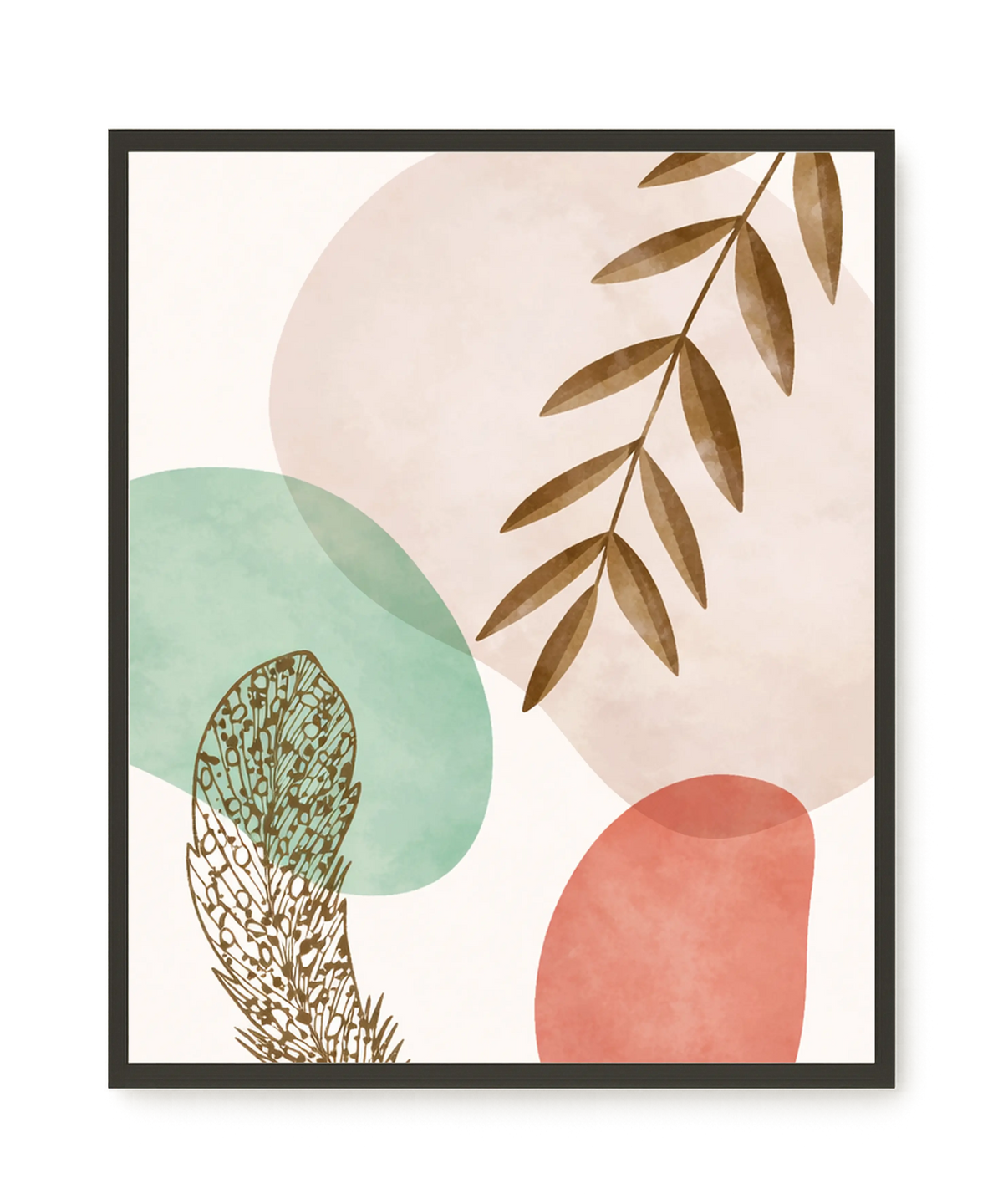 Minimal leaves in beige and green tones Canvas Print