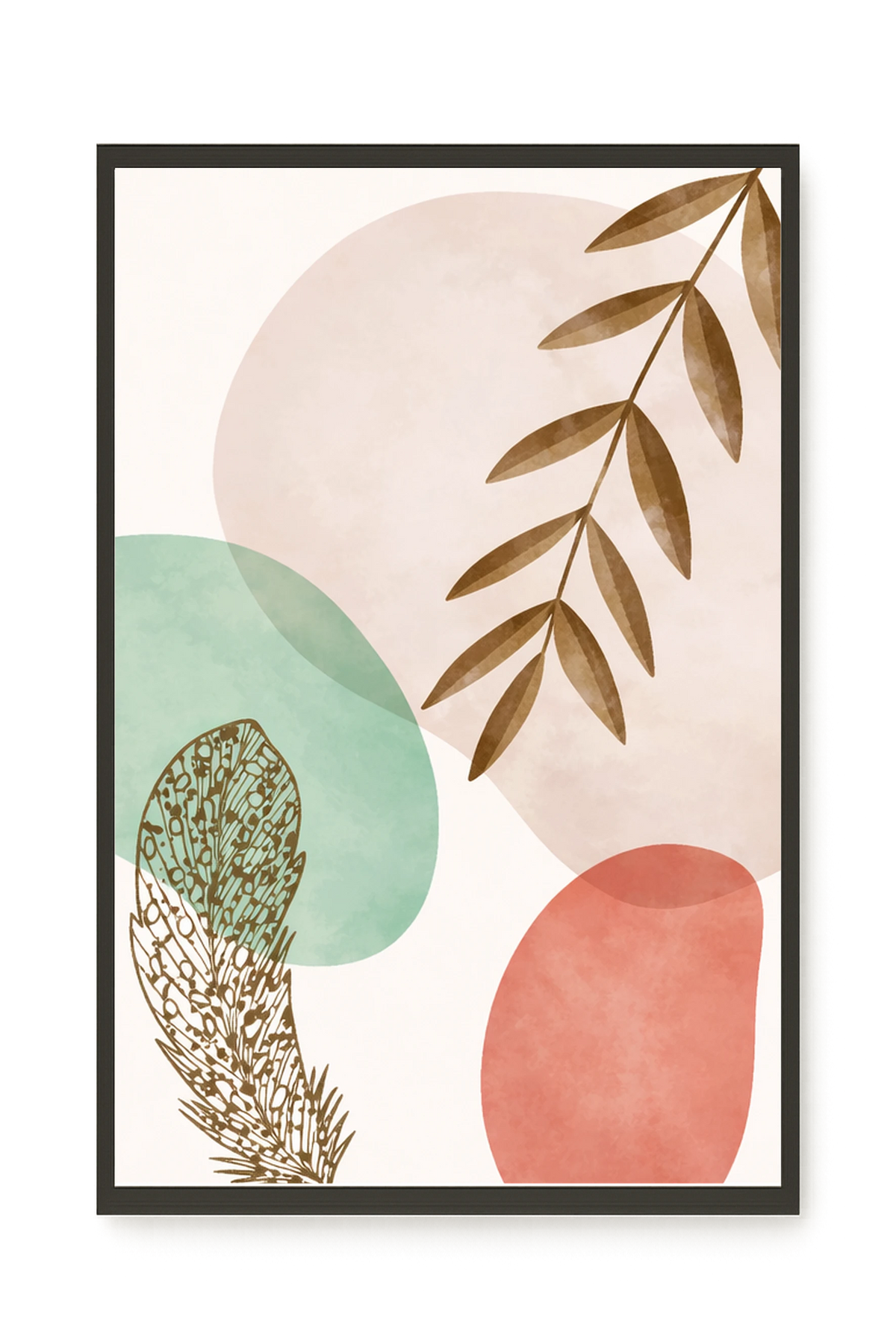 Minimal leaves in beige and green tones Canvas Print