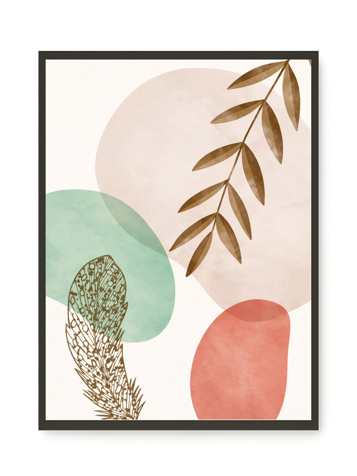 Minimal leaves in beige and green tones Canvas Print