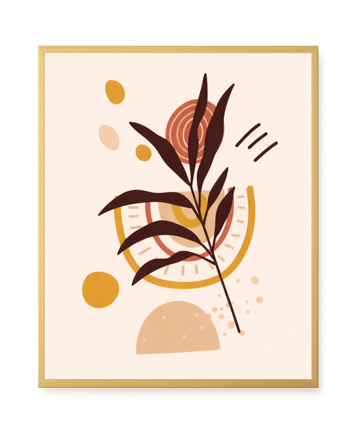 Brown leaves with circular geometric elements Canvas Print