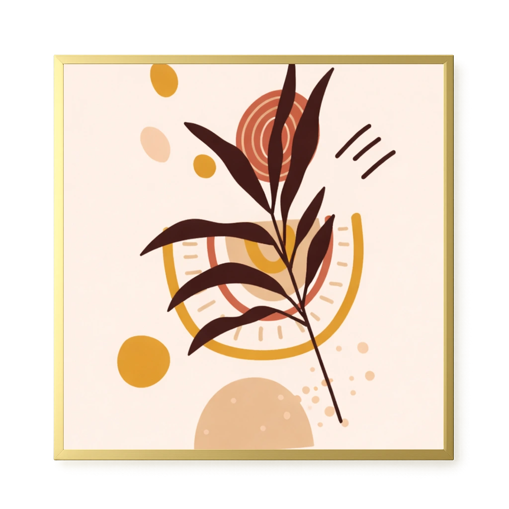 Brown leaves with circular geometric elements Canvas Print