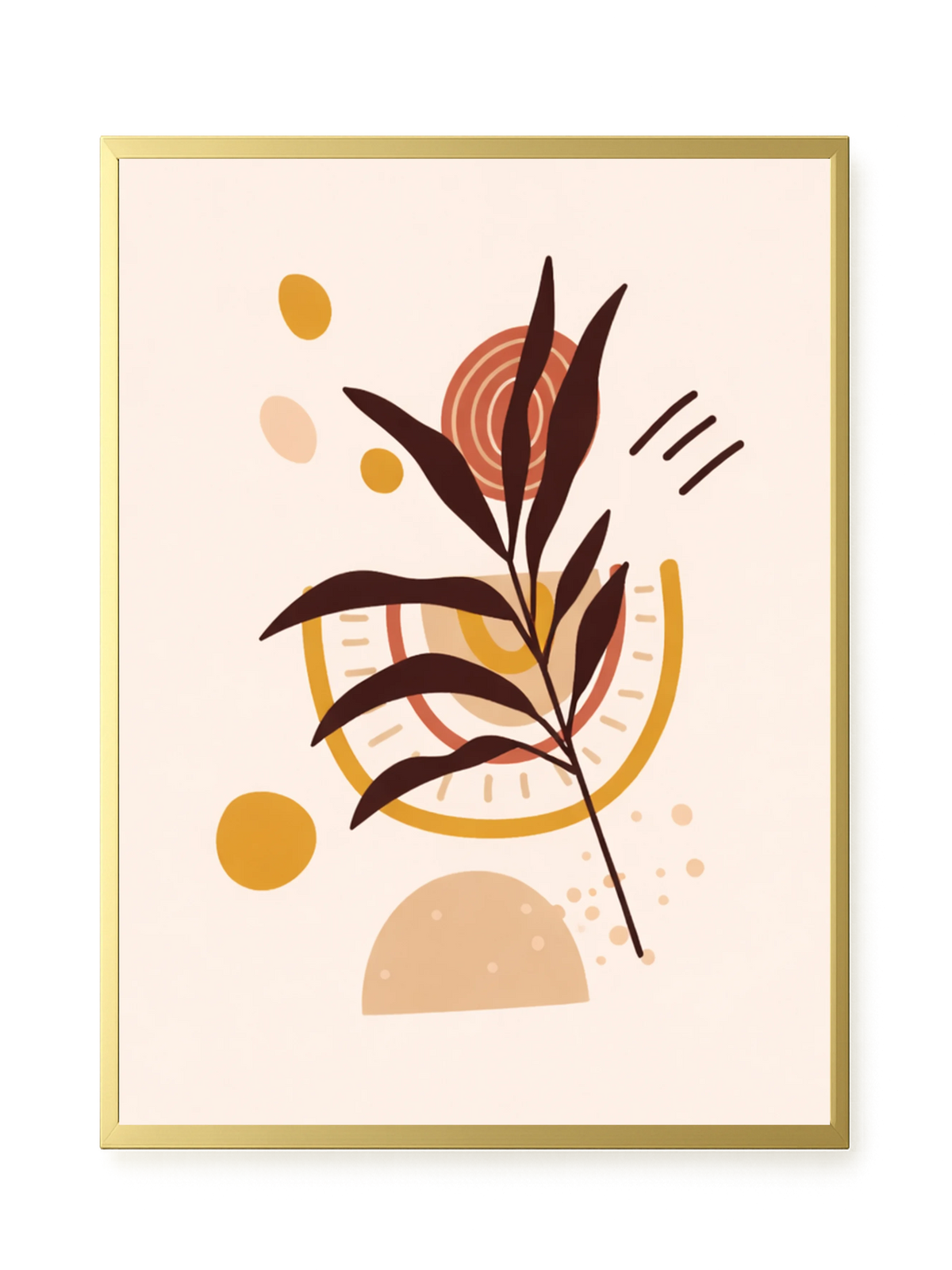 Brown leaves with circular geometric elements Canvas Print