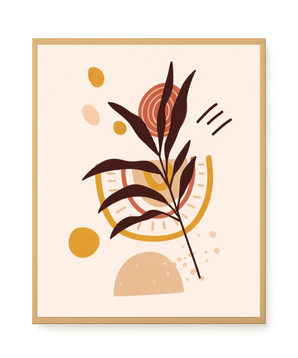 Brown leaves with circular geometric elements Canvas Print
