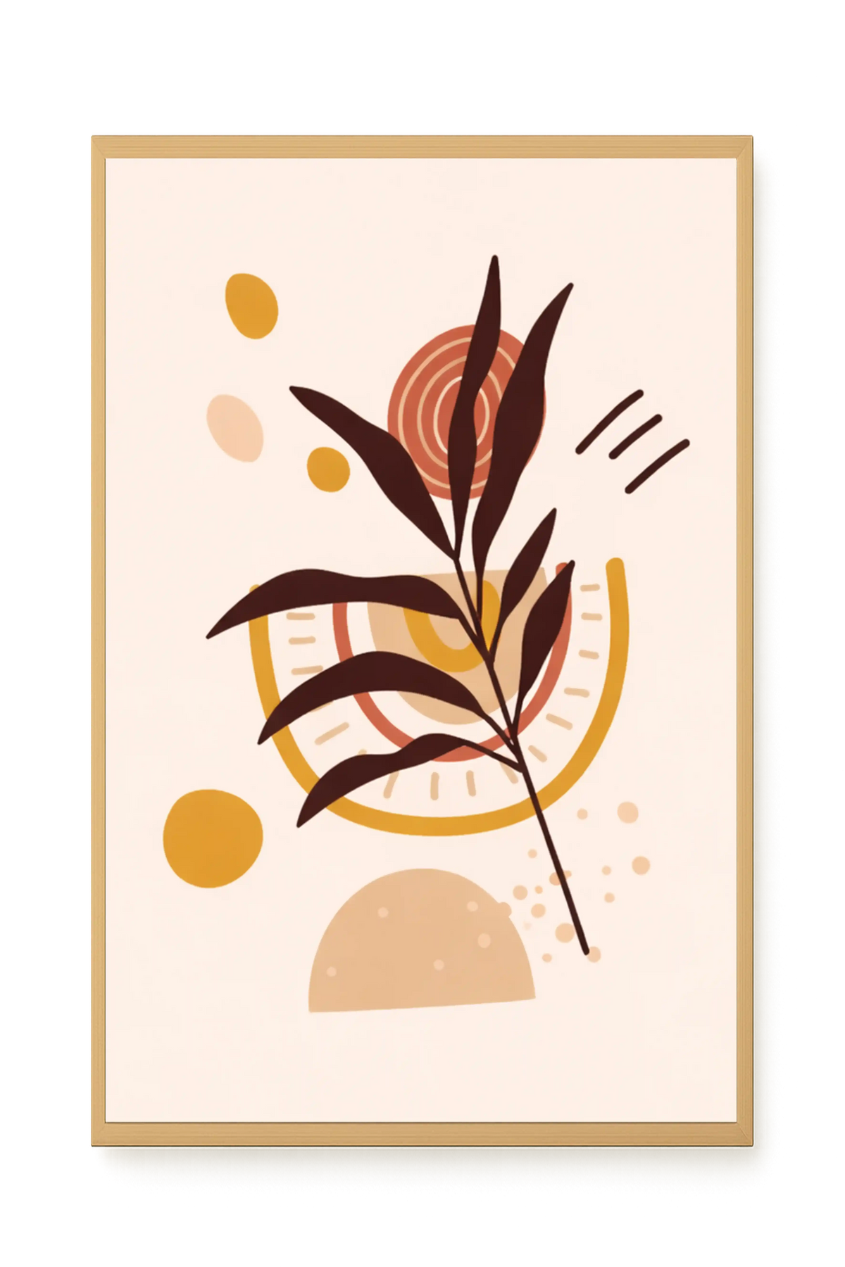 Brown leaves with circular geometric elements Canvas Print