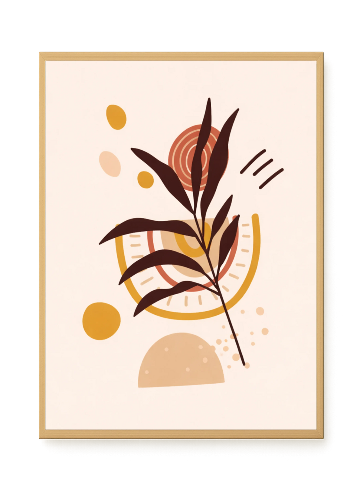 Brown leaves with circular geometric elements Canvas Print