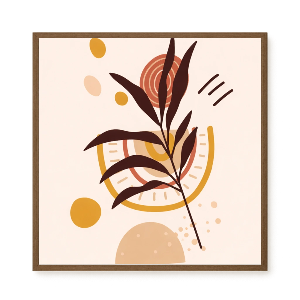 Brown leaves with circular geometric elements Canvas Print