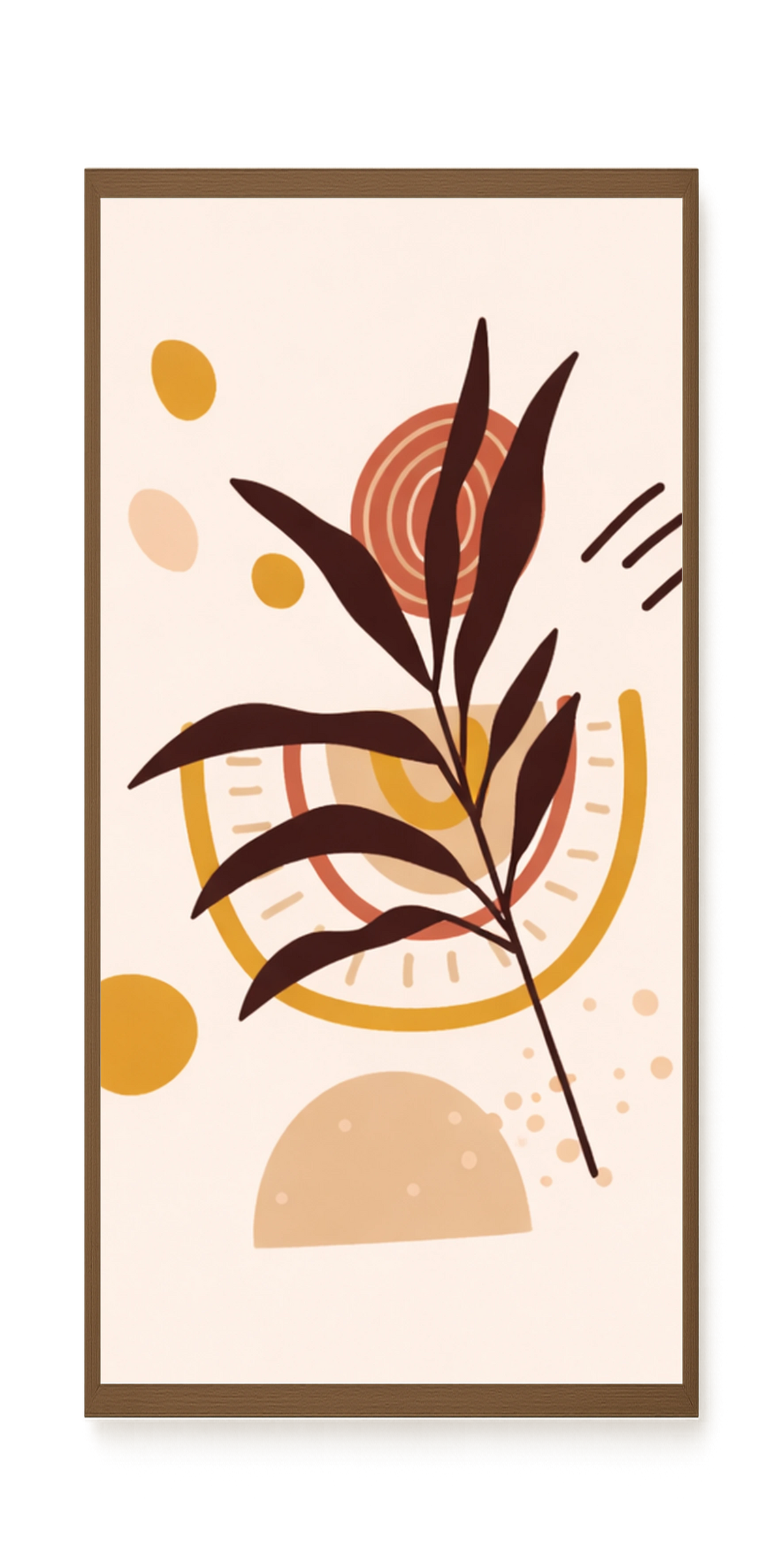Brown leaves with circular geometric elements Canvas Print