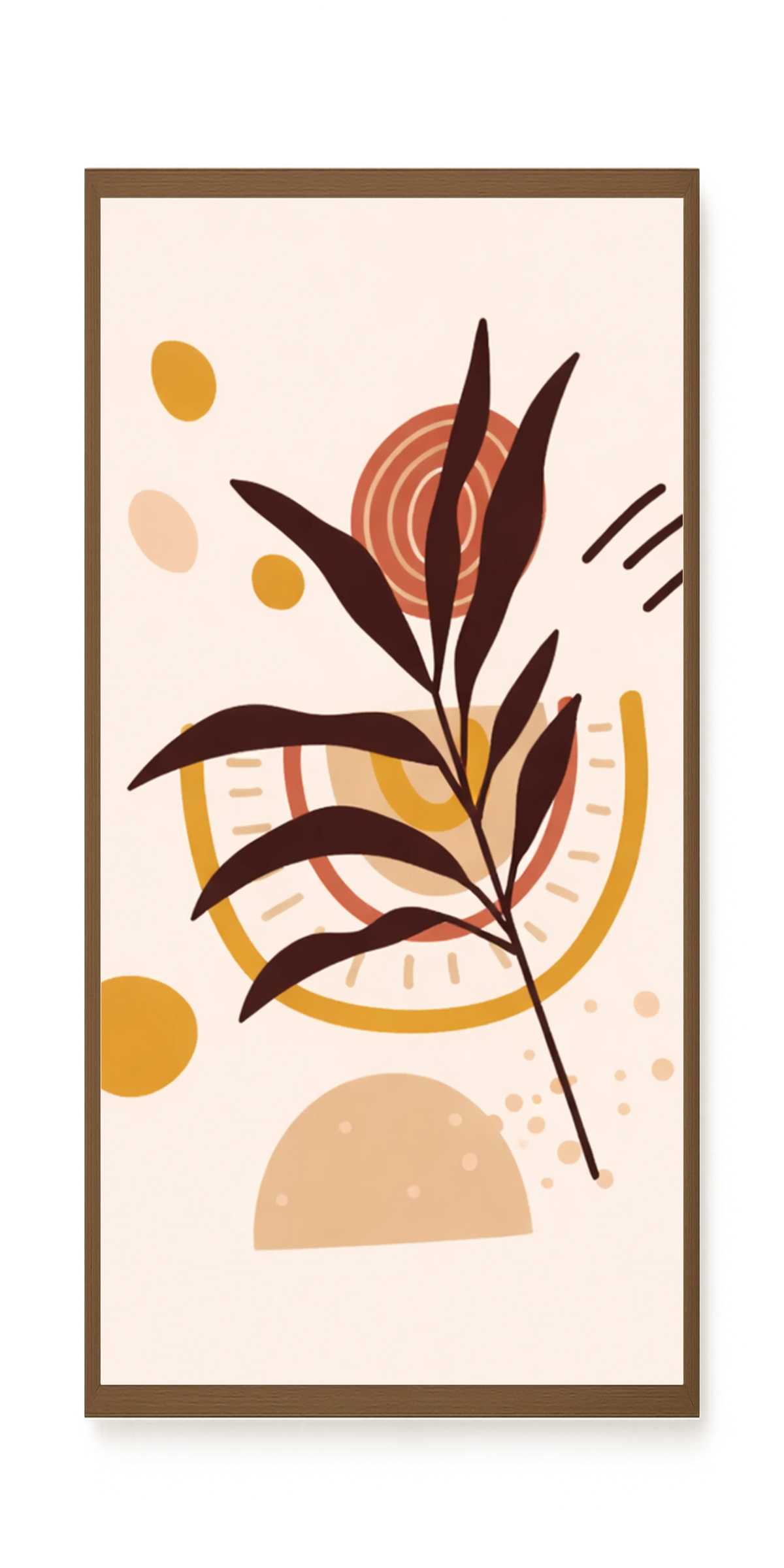 Brown leaves with circular geometric elements Canvas Print