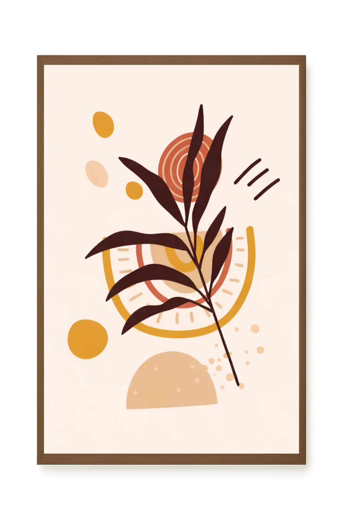 Brown leaves with circular geometric elements Canvas Print