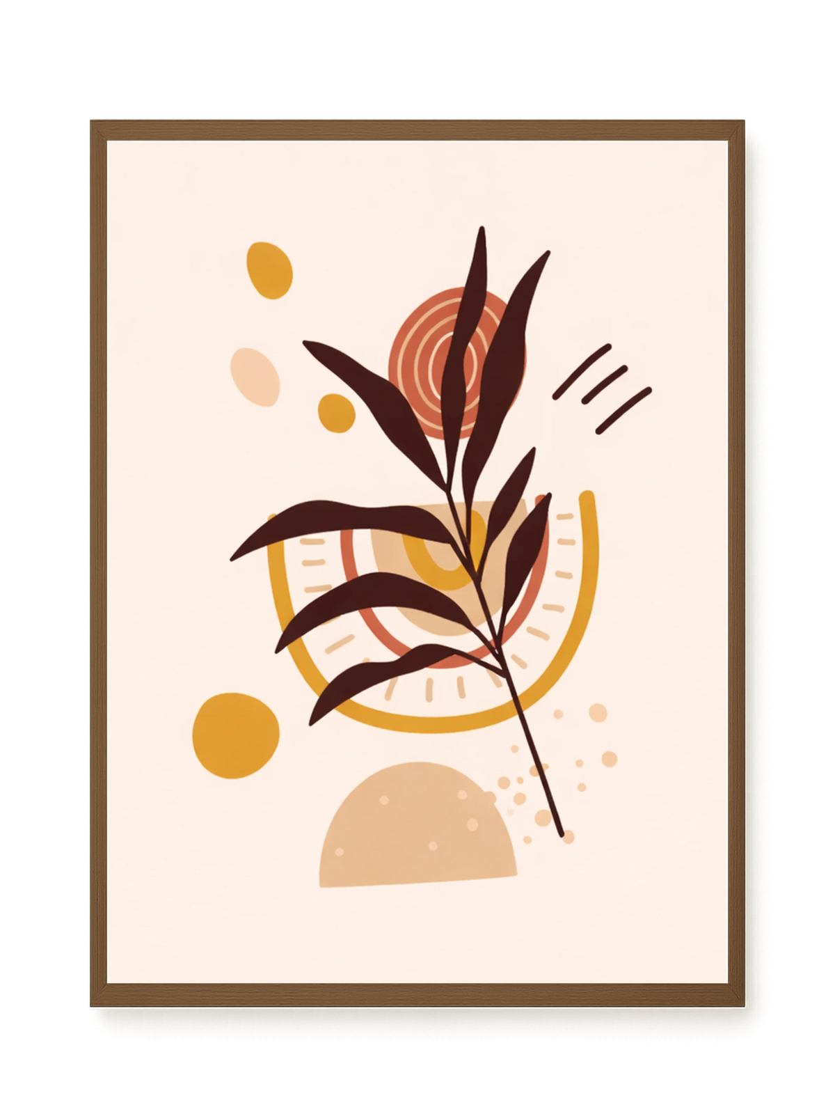 Brown leaves with circular geometric elements Canvas Print