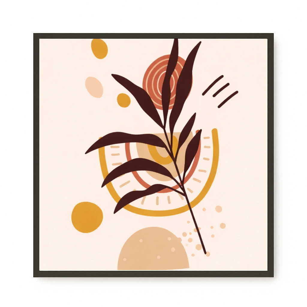 Brown leaves with circular geometric elements Canvas Print