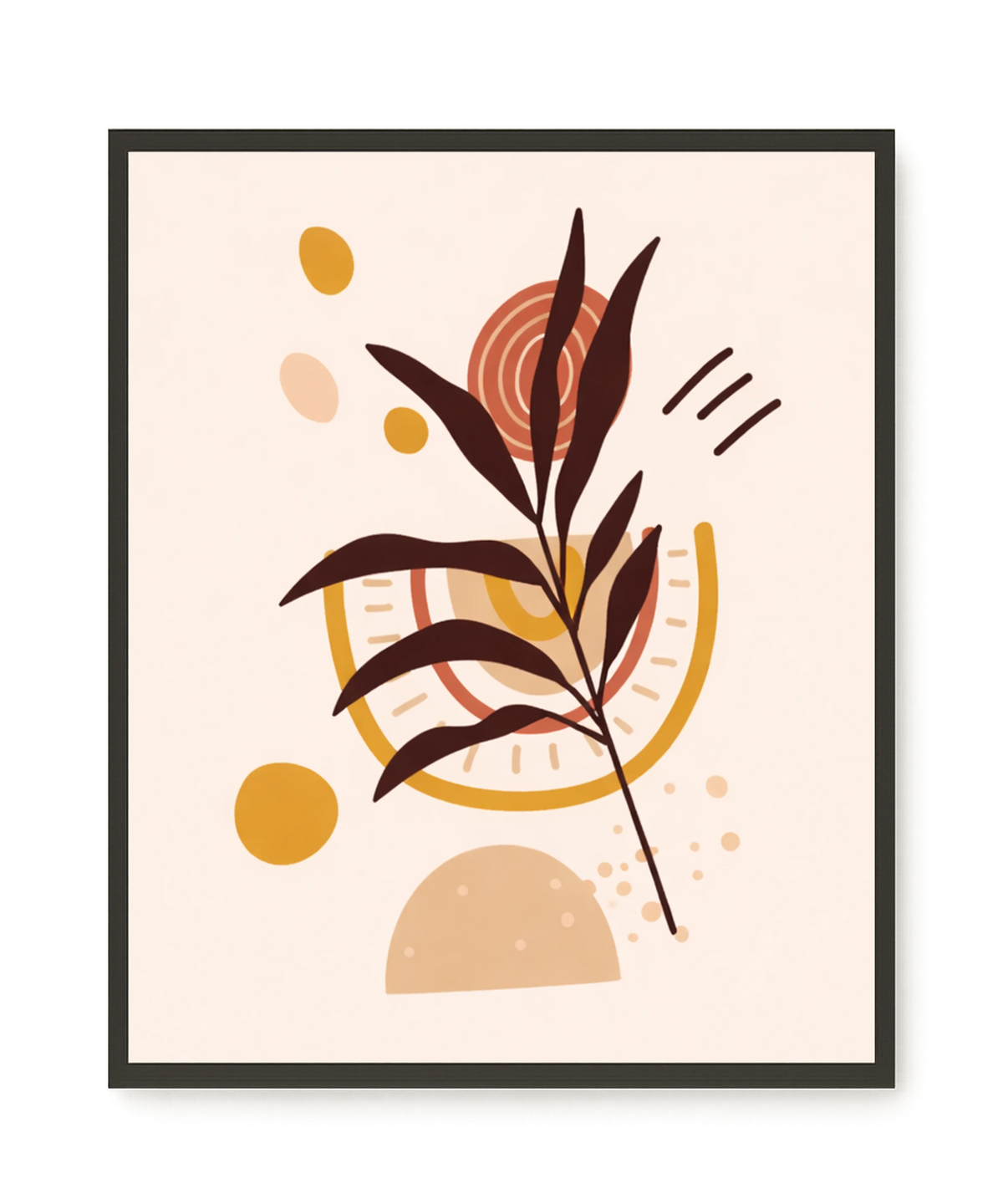 Brown leaves with circular geometric elements Canvas Print
