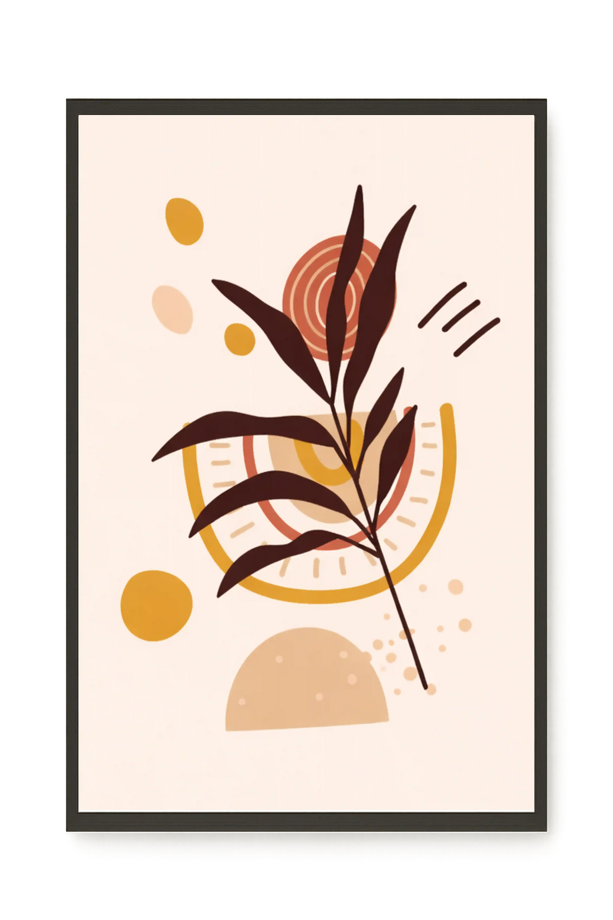 Brown leaves with circular geometric elements Canvas Print