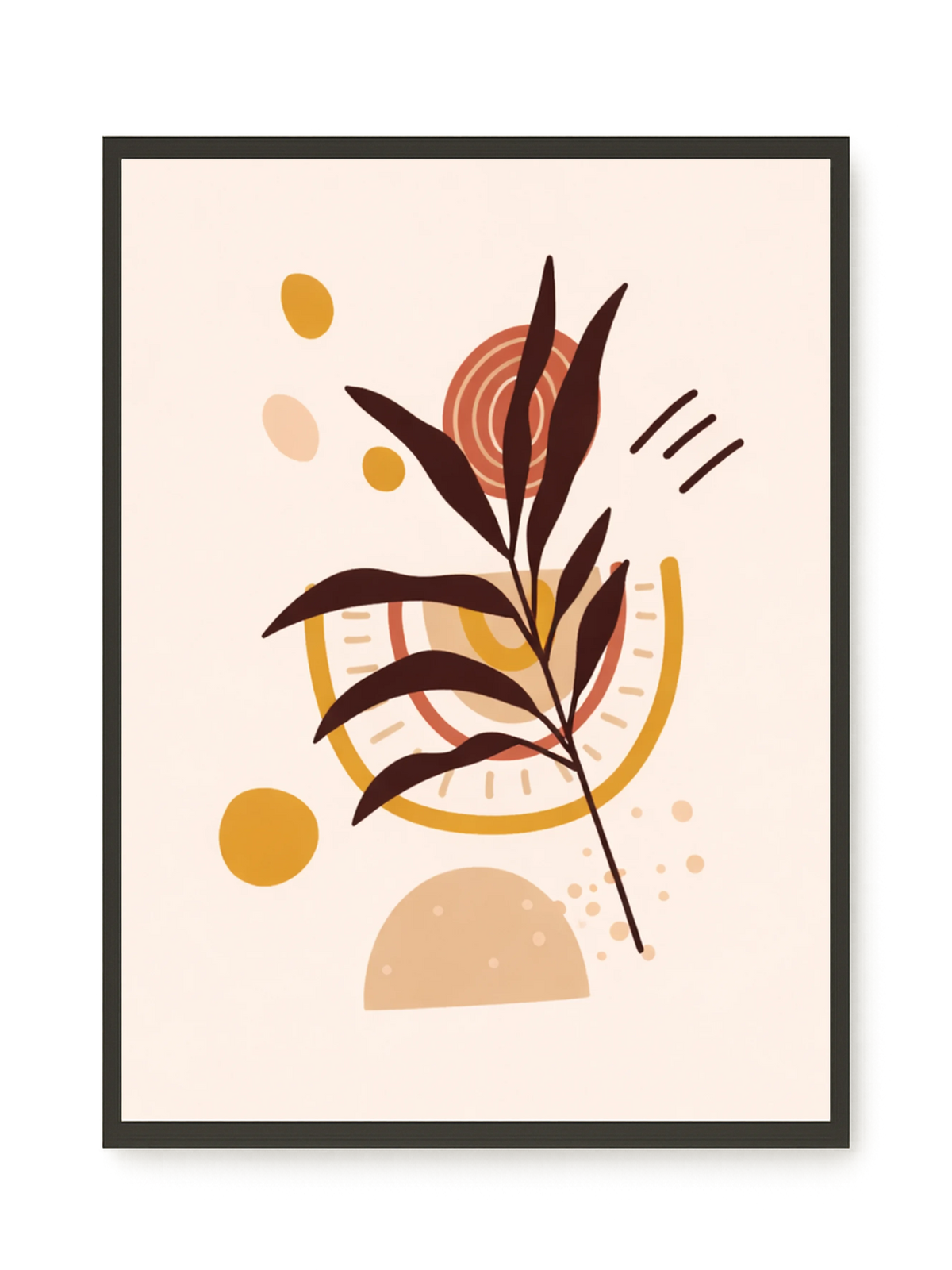 Brown leaves with circular geometric elements Canvas Print