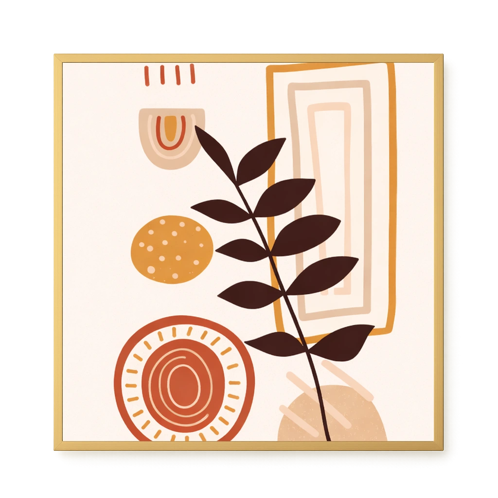 Abstract leaves with modern geometric shapes Canvas Wall Art