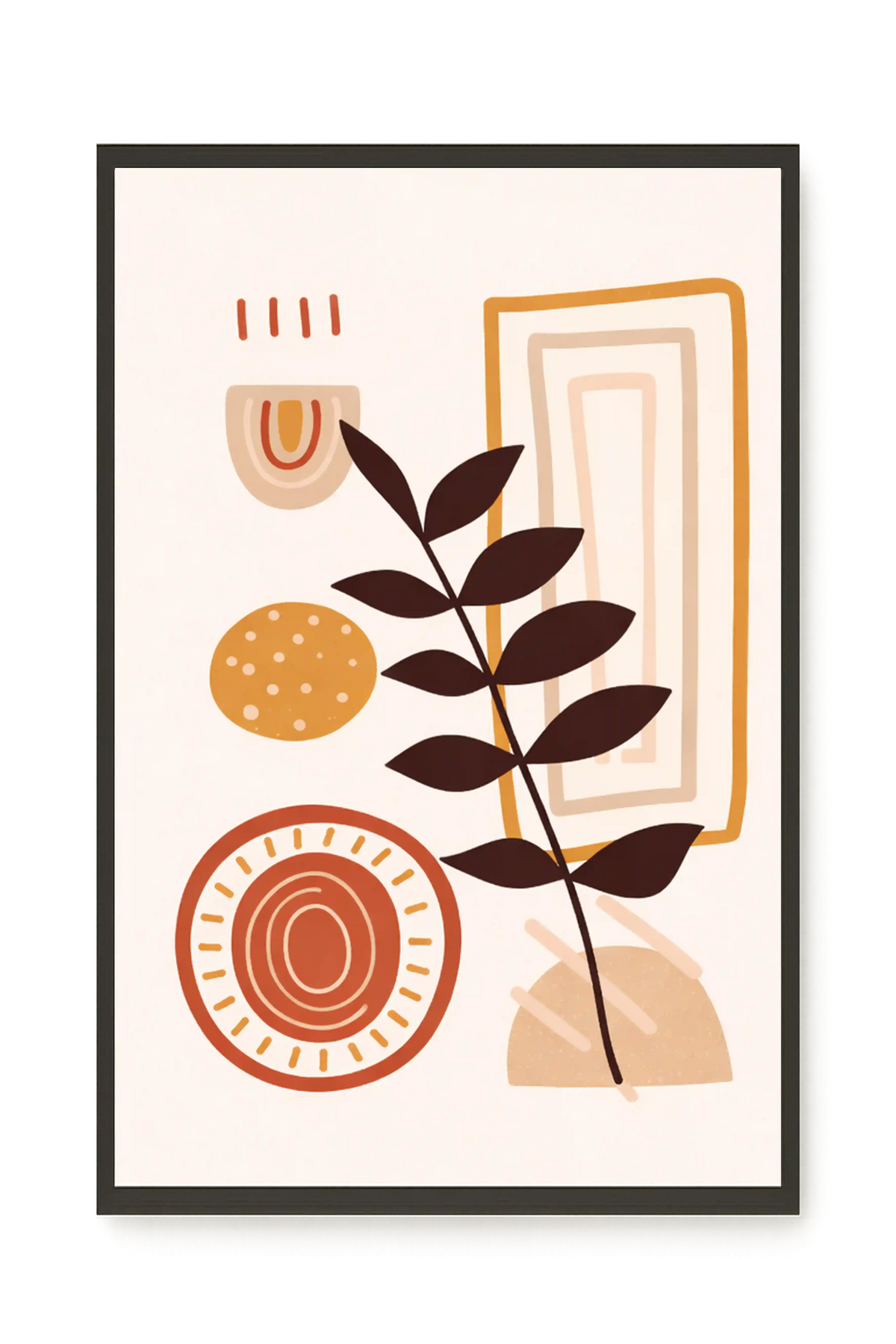 Abstract leaves with modern geometric shapes Canvas Wall Art