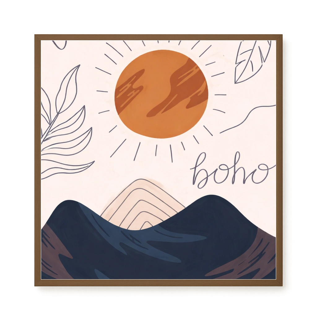 Minimal sun over mountains illustration Canvas Print