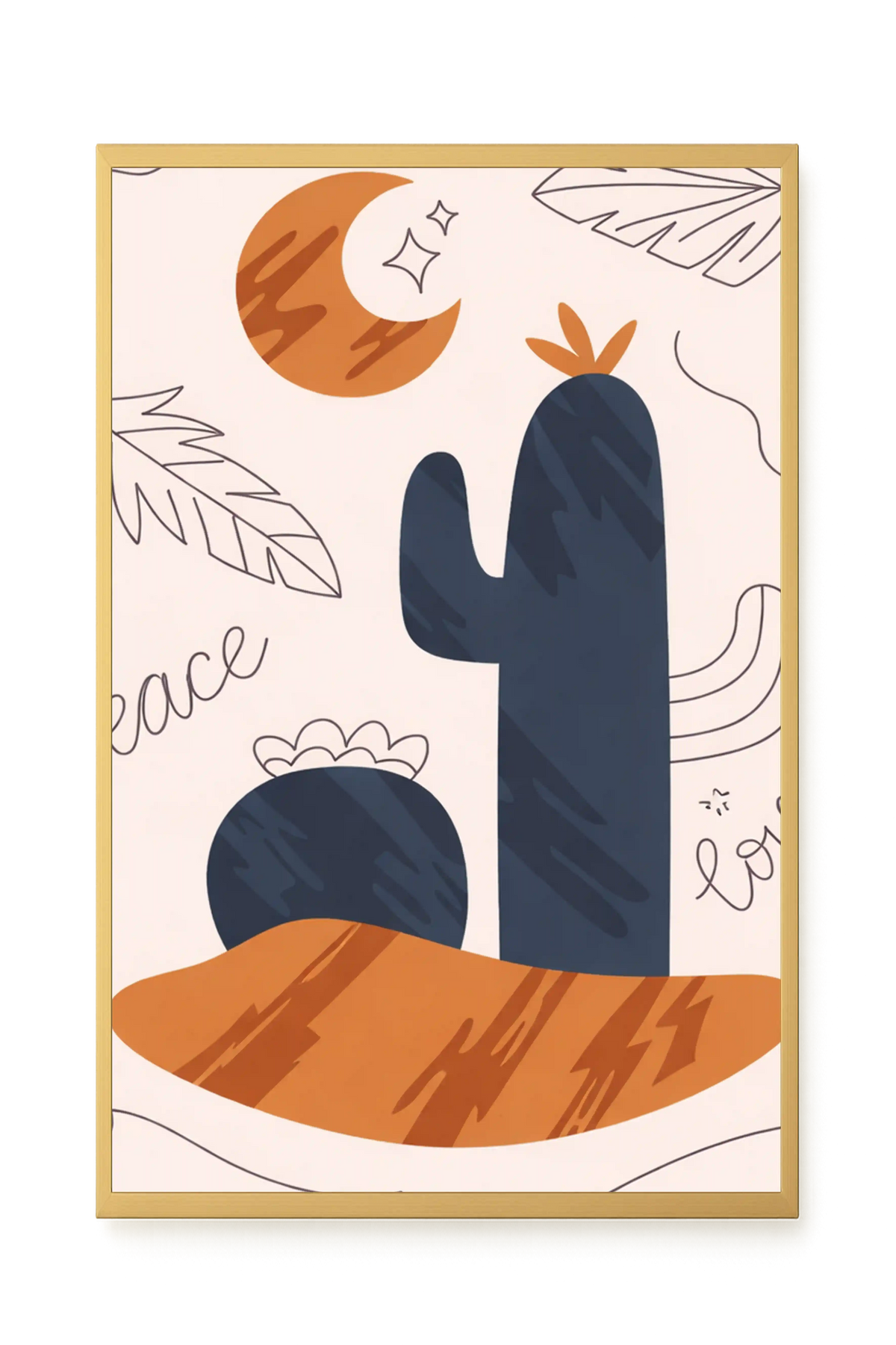 Minimal cactus under moon illustration Canvas Wall Art