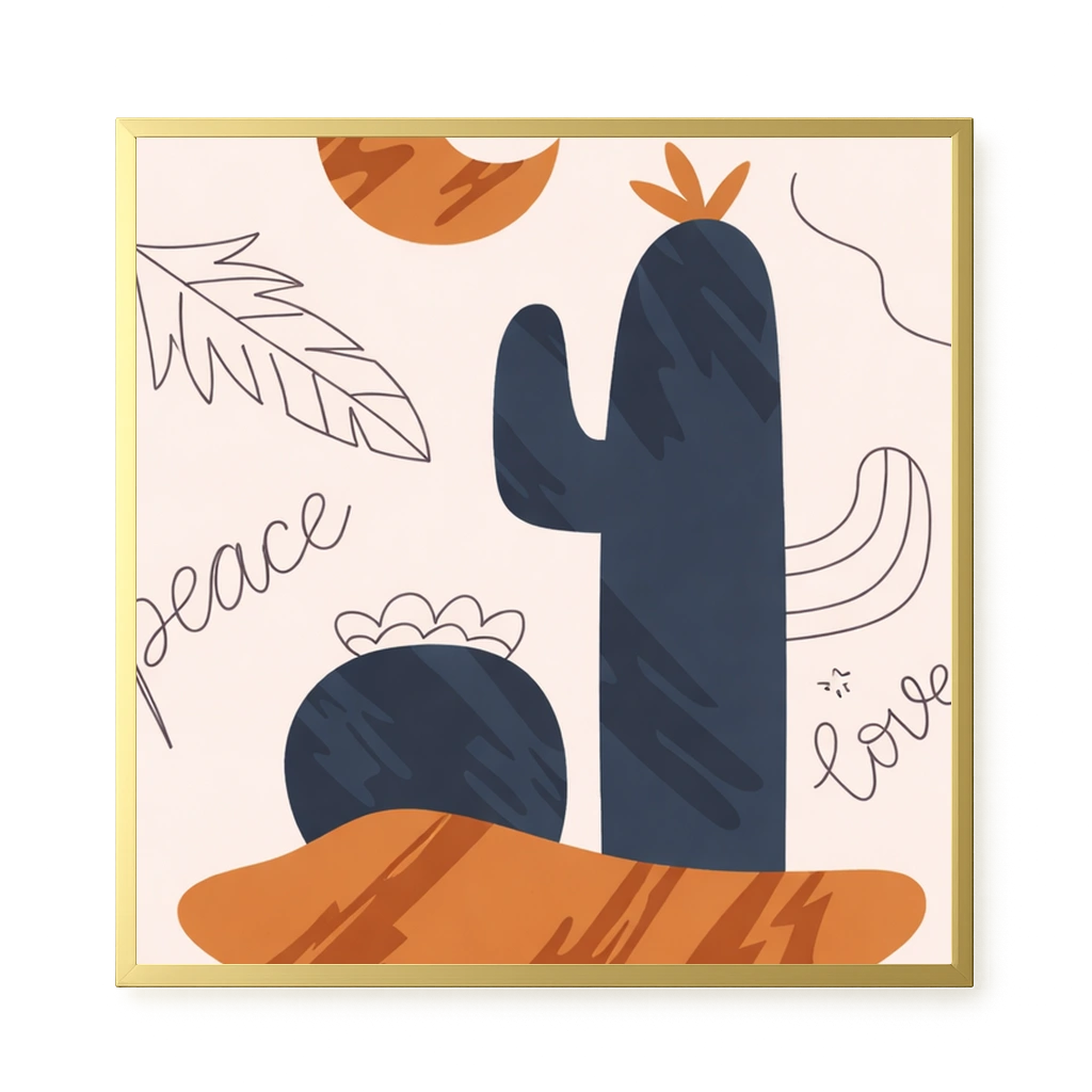 Minimal cactus under moon illustration Canvas Wall Art