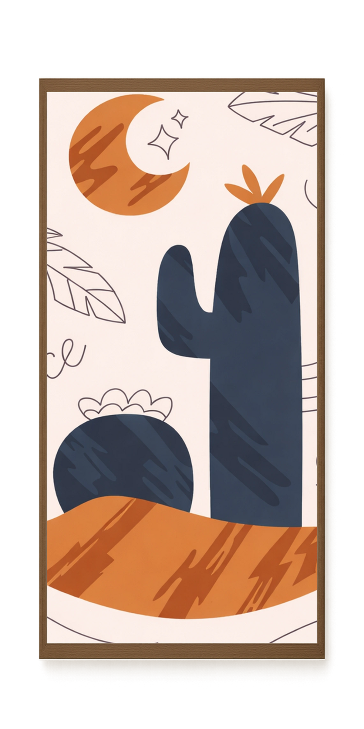 Minimal cactus under moon illustration Canvas Wall Art