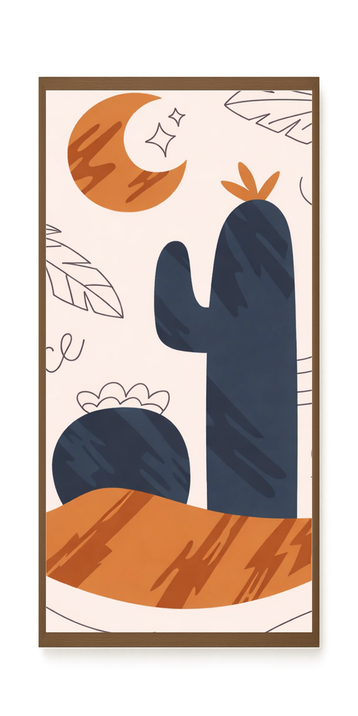 Minimal cactus under moon illustration Canvas Wall Art