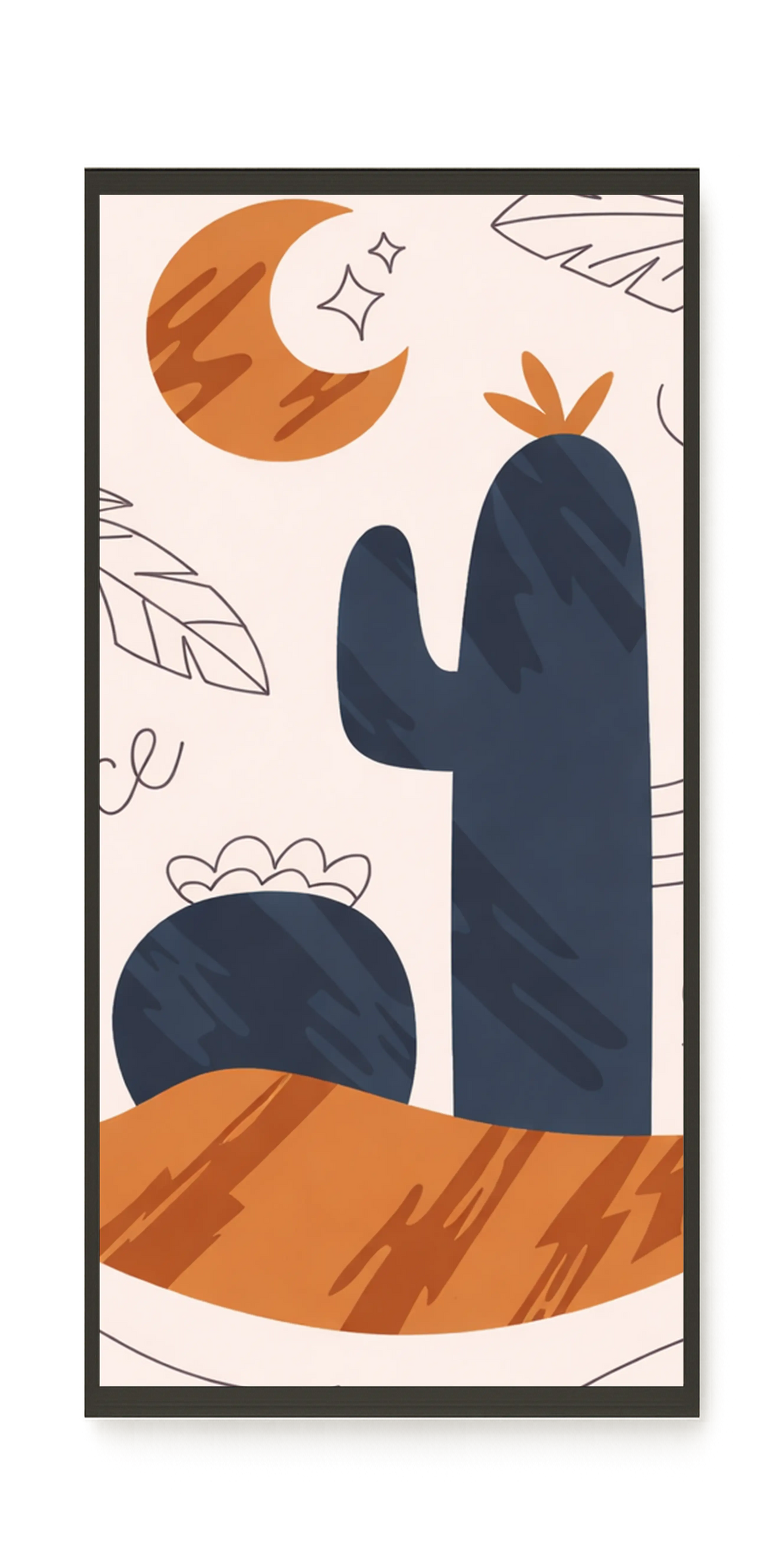 Minimal cactus under moon illustration Canvas Wall Art