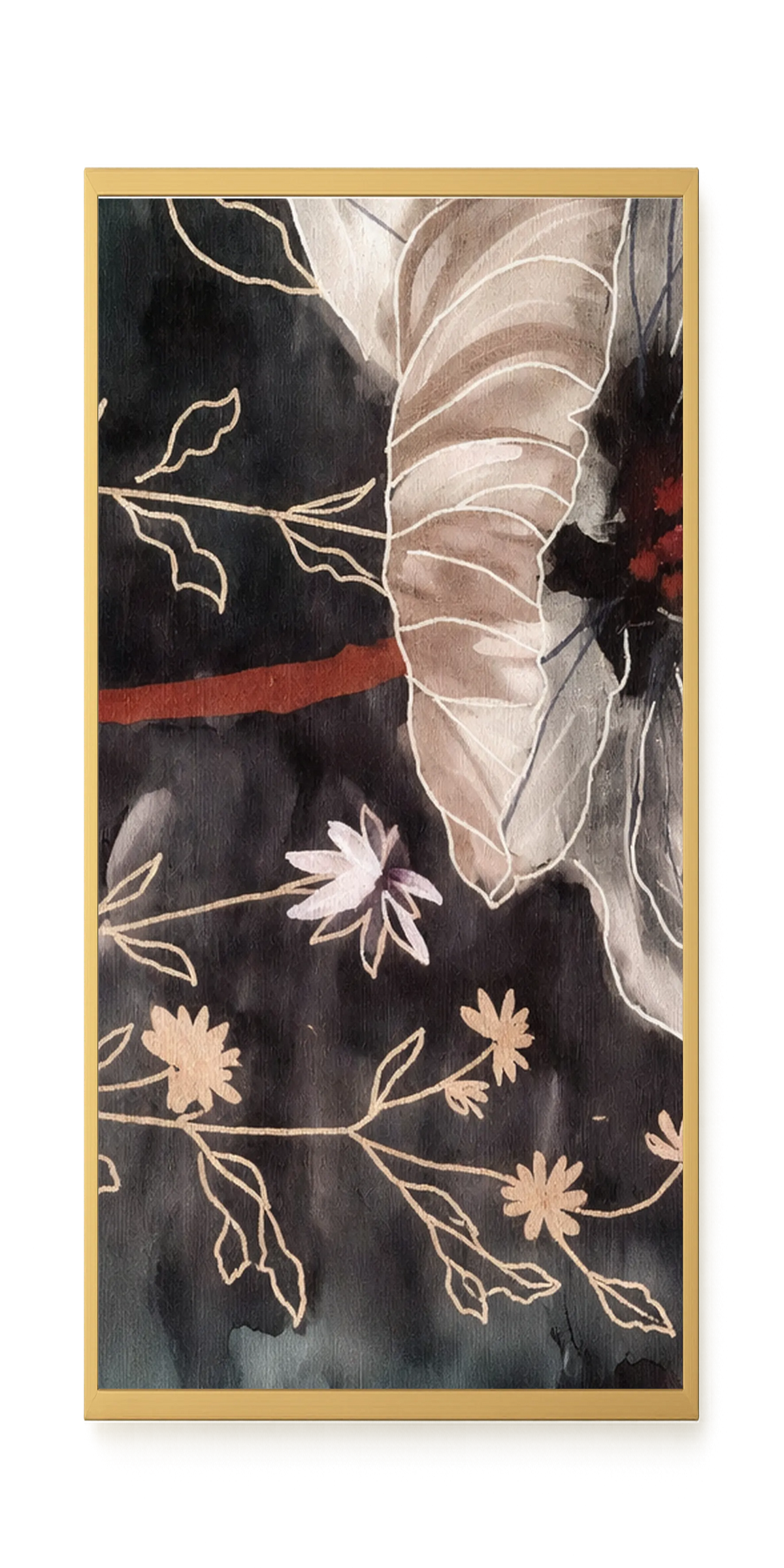 Dark botanical art with floral elements Canvas Print