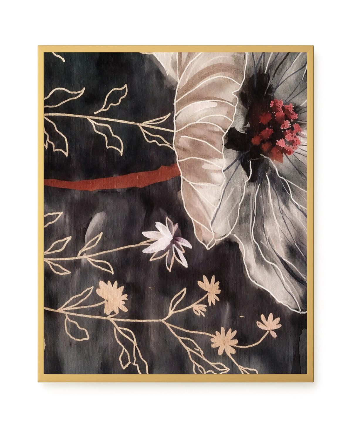 Dark botanical art with floral elements Canvas Print