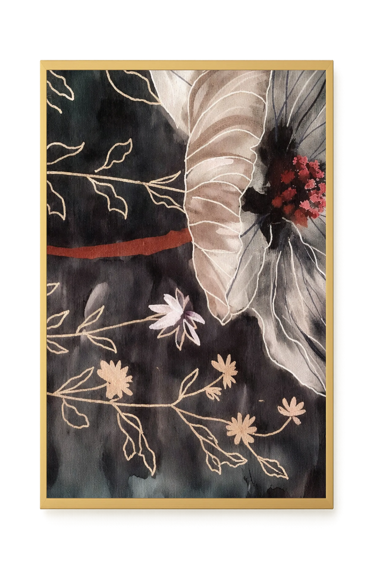 Dark botanical art with floral elements Canvas Print