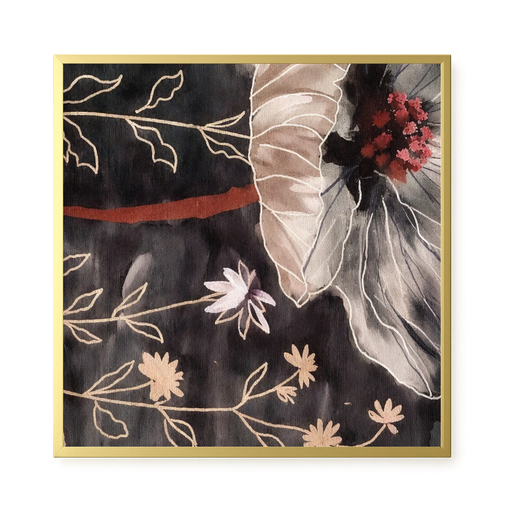 Dark botanical art with floral elements Canvas Print