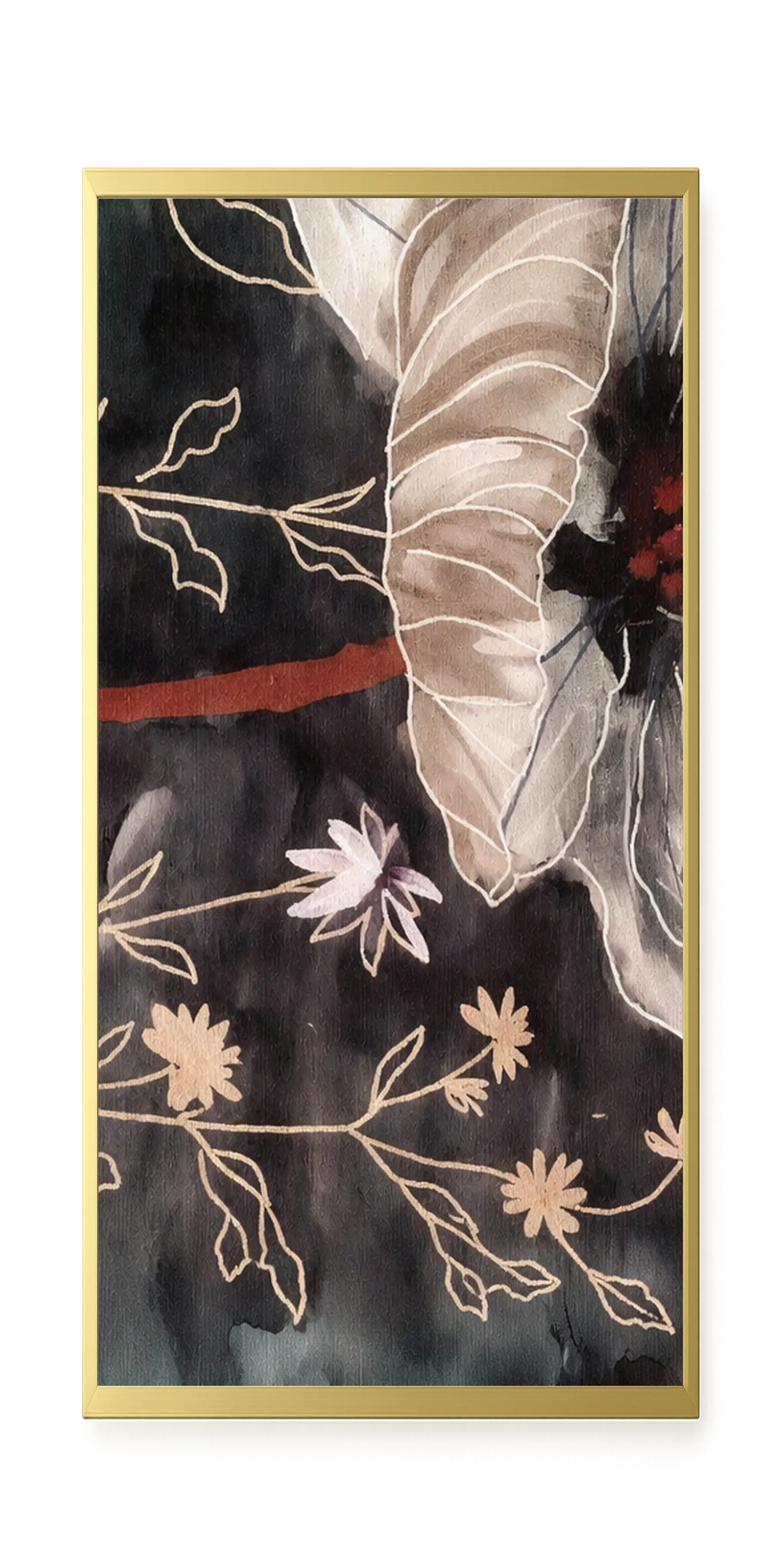 Dark botanical art with floral elements Canvas Print