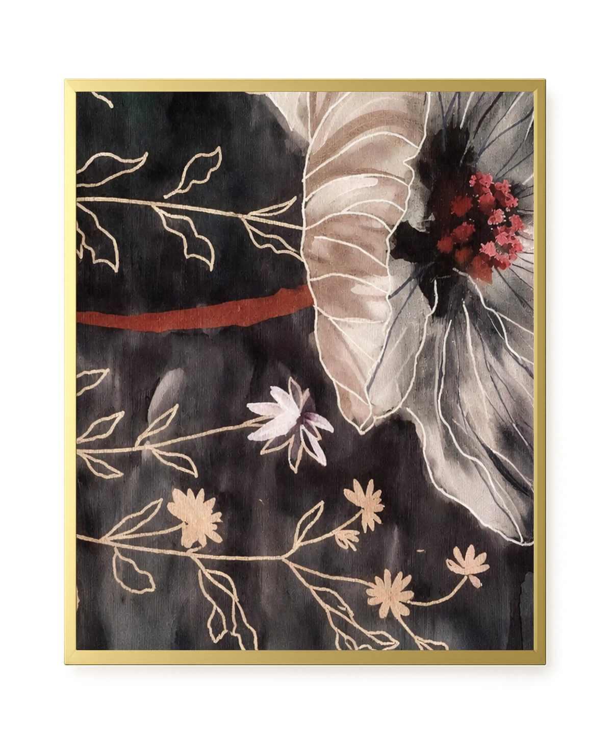 Dark botanical art with floral elements Canvas Print