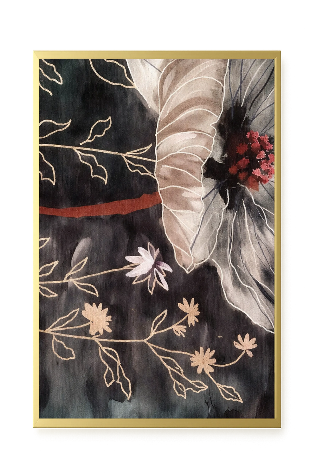 Dark botanical art with floral elements Canvas Print