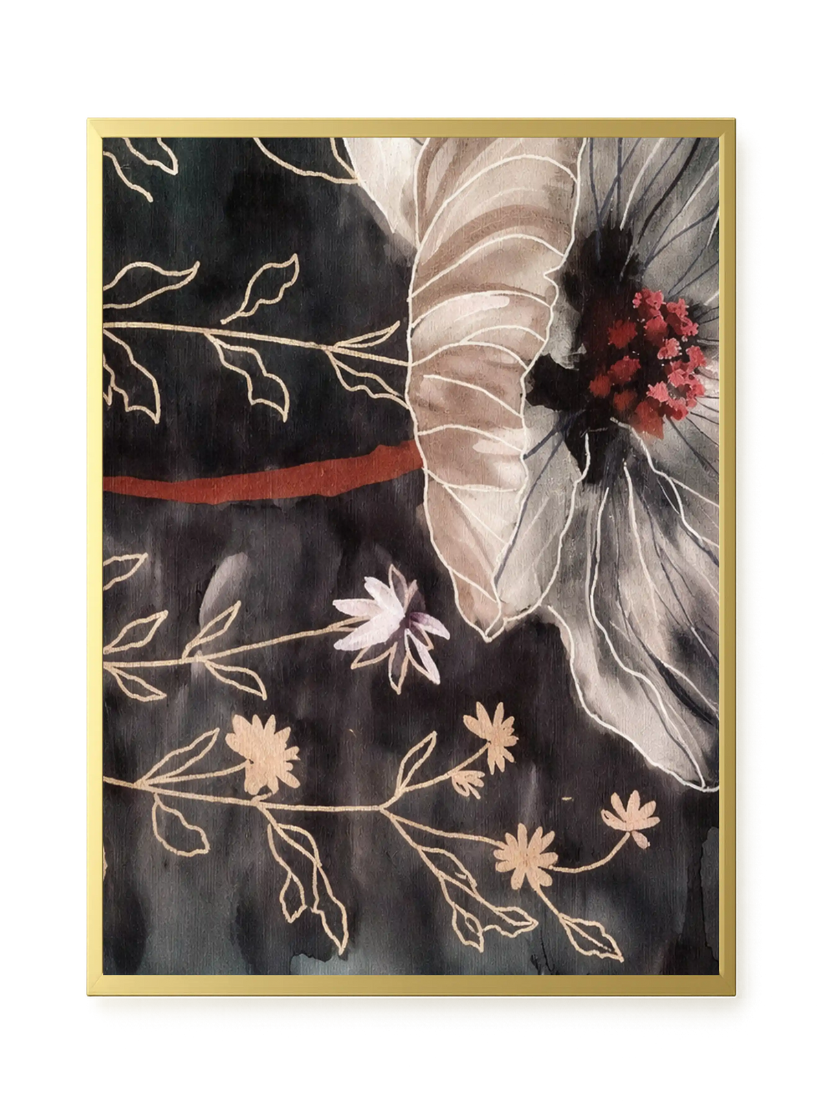 Dark botanical art with floral elements Canvas Print