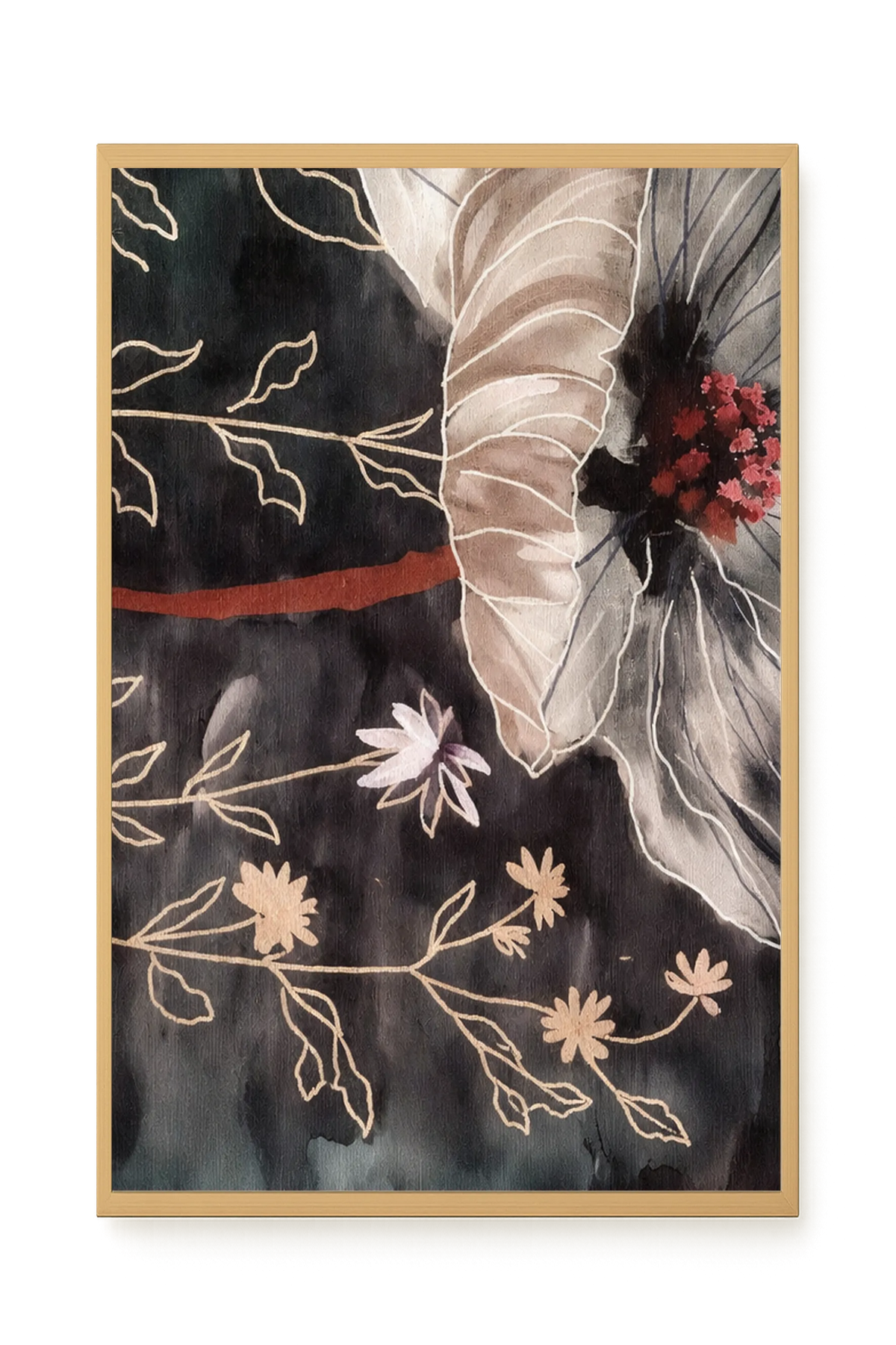 Dark botanical art with floral elements Canvas Print