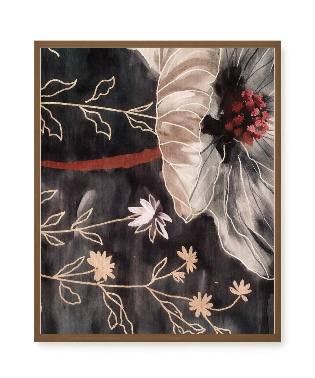 Dark botanical art with floral elements Canvas Print