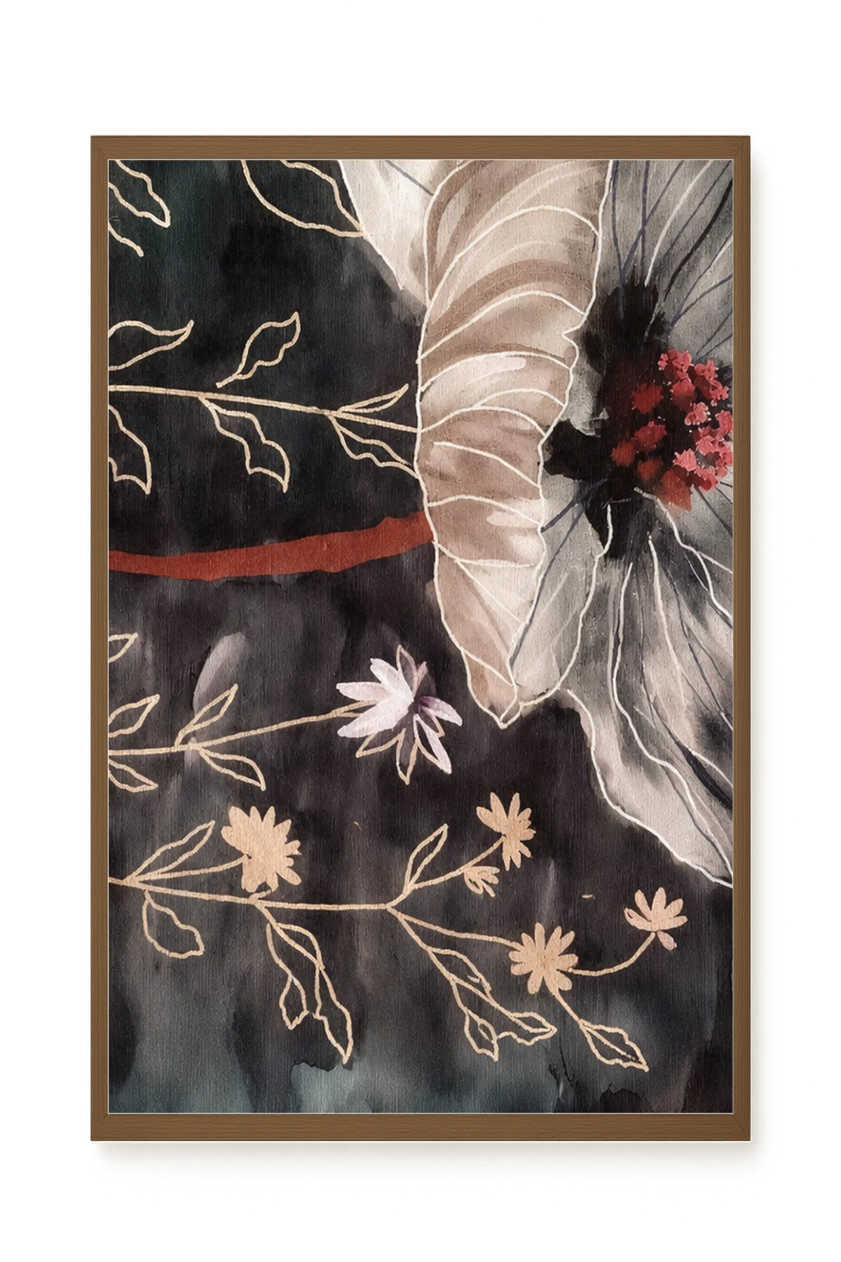 Dark botanical art with floral elements Canvas Print