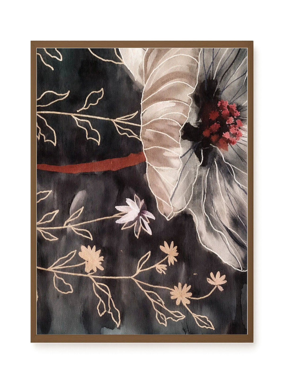 Dark botanical art with floral elements Canvas Print