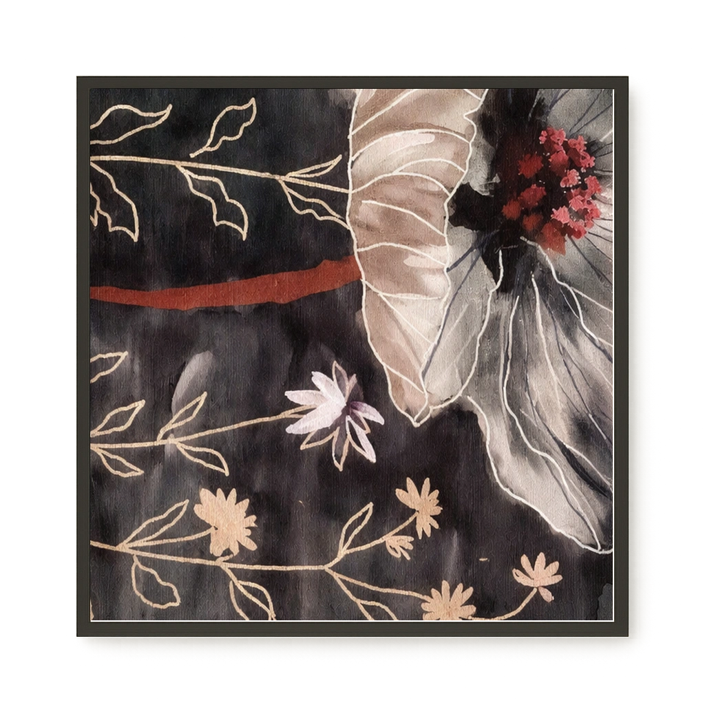Dark botanical art with floral elements Canvas Print