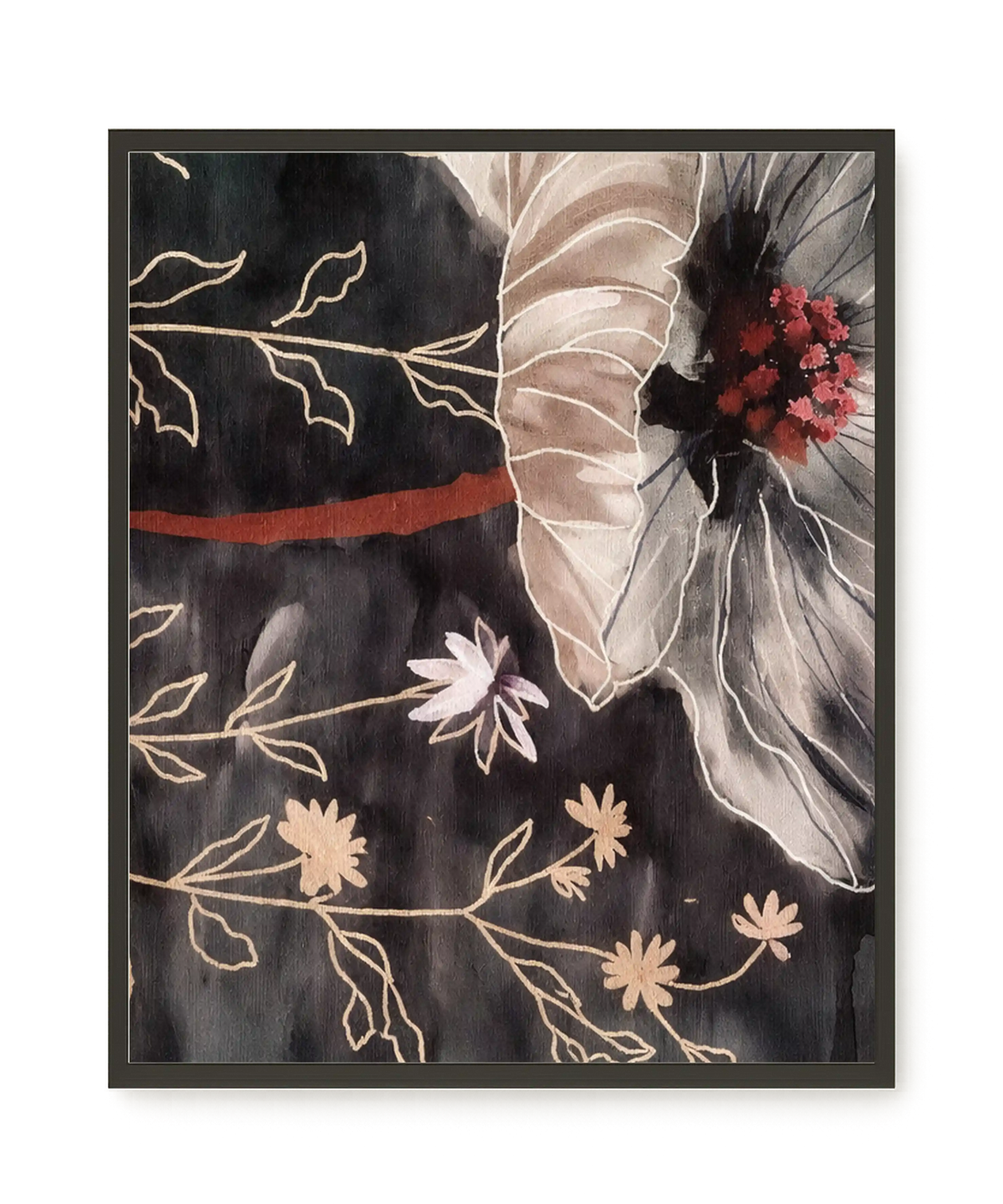 Dark botanical art with floral elements Canvas Print